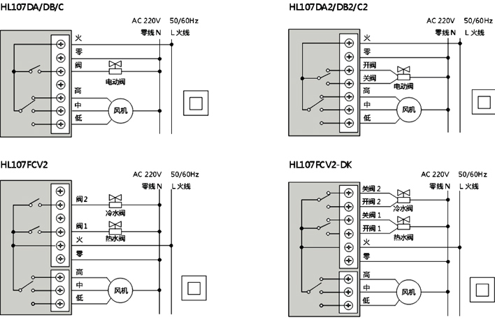 海林hailin hl107fcv2-dk 旋钮温控器 可用于3线电动阀 三速风机 温度